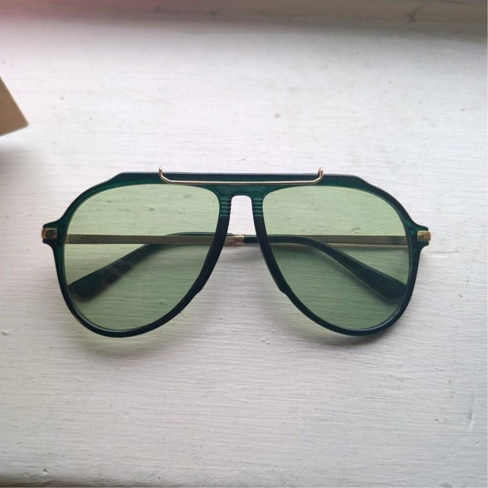 70s Retro Green Sunglasses Tinted Shades Aviators Minimalist Festival Glasses